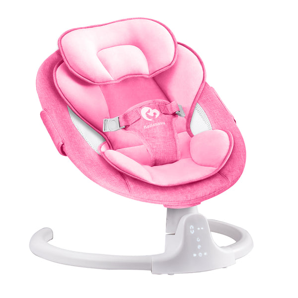 Bluetooth Baby Swing for Infants, Compact & Portable Baby Rocker, 3 Seat Positions, 5 Swing Speed, 10 Lullabies, Remote Control, USB Plug-in Power, Reversible Cushion for All Seasons